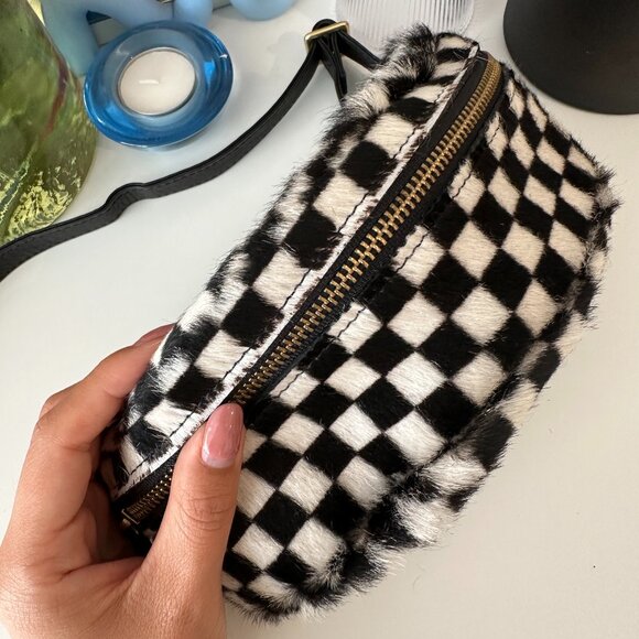 Primecut Checkered Crossbody Calf Hair Cowhide Bum Bag - Picture 5 of 7